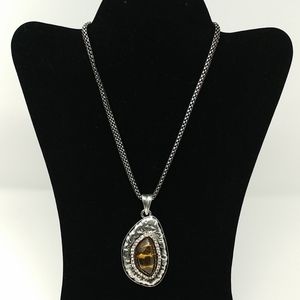 LAST ONE Brown Stone Pendant Necklace